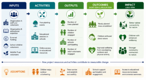 A simple logic model to illustrate the key logical component of a project: Inputs, Activities, Outputs, Outcomes